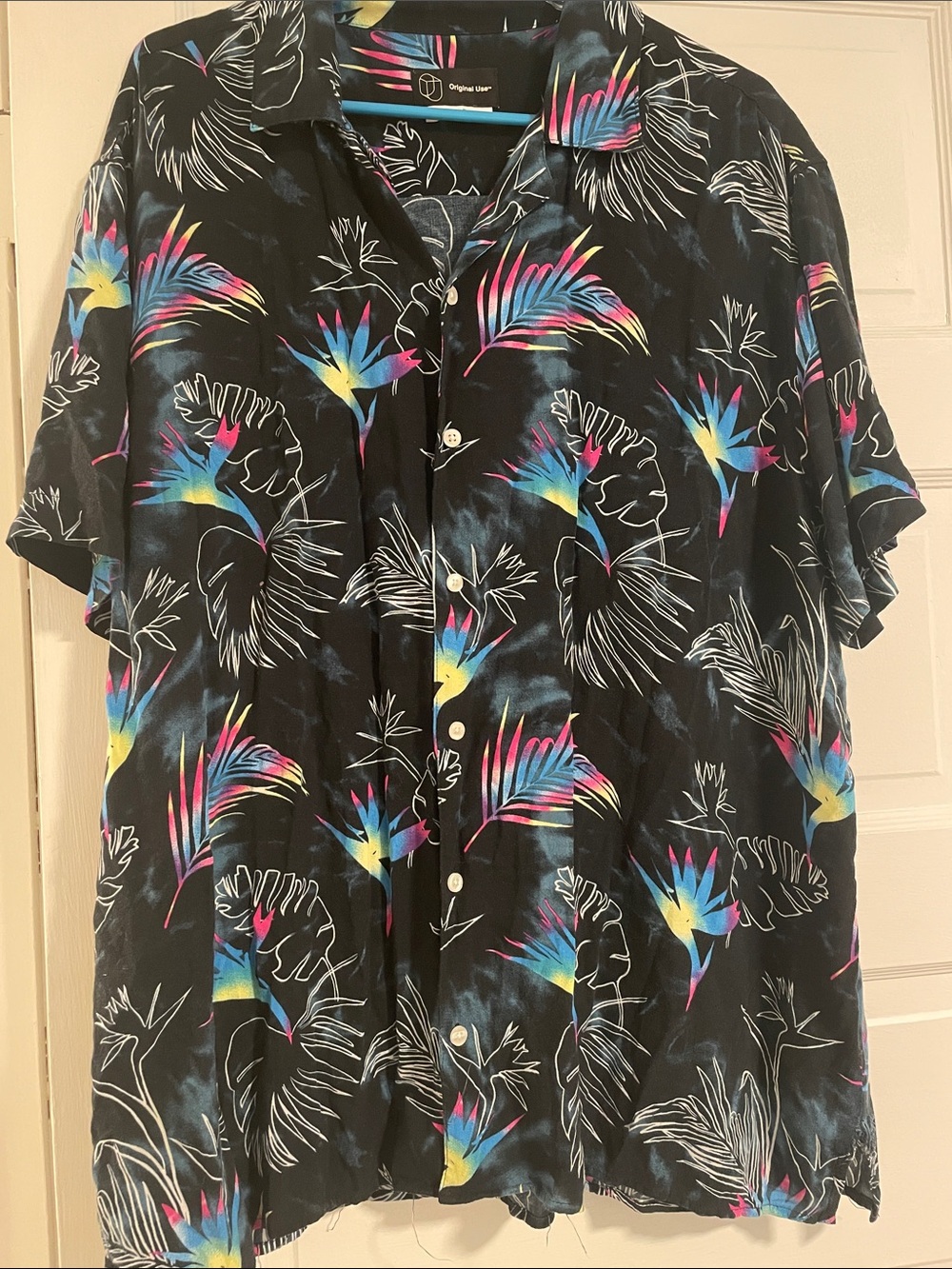 Tropical print button-down shirt